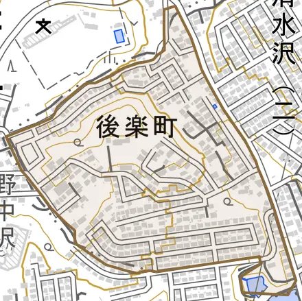 後楽町とその周辺の地図。町の範囲を重ねている