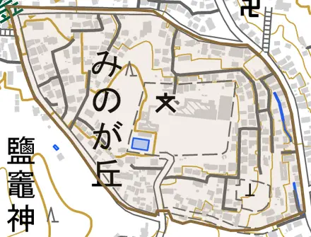 みのが丘とその周辺の地図。町の範囲を重ねている