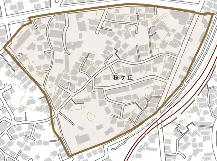 桜ケ丘とその周辺の地図。町の範囲を重ねている