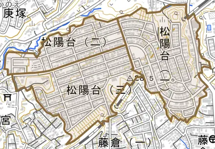 松陽台とその周辺の地図。町の範囲を重ねている