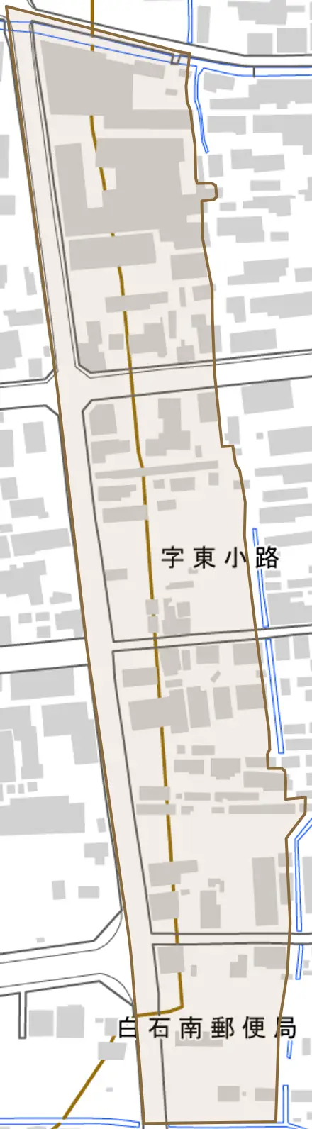 字東小路とその周辺の地図。町の範囲を重ねている