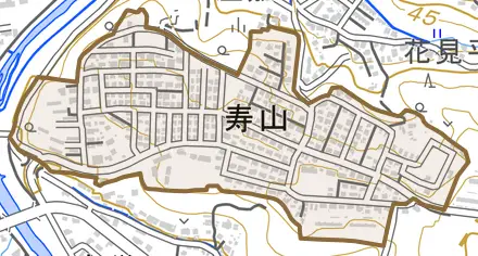 寿山とその周辺の地図。町の範囲を重ねている