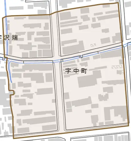 字中町とその周辺の地図。町の範囲を重ねている