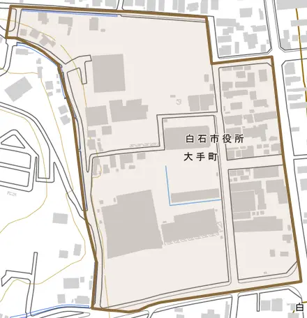 大手町とその周辺の地図。町の範囲を重ねている