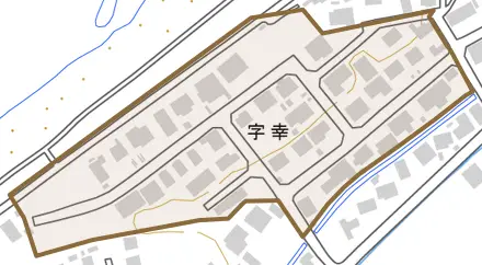 字幸とその周辺の地図。町の範囲を重ねている