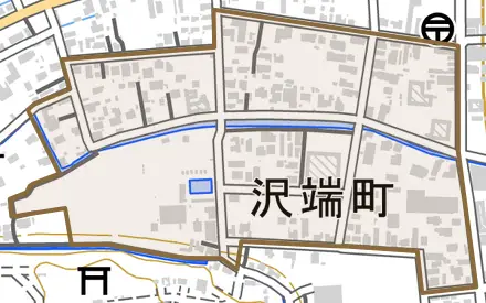 沢端町とその周辺の地図。町の範囲を重ねている