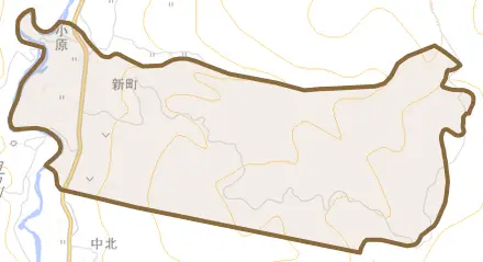 字新町とその周辺の地図。町の範囲を重ねている