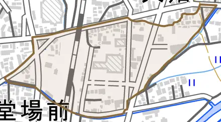 字寺屋敷前とその周辺の地図。町の範囲を重ねている