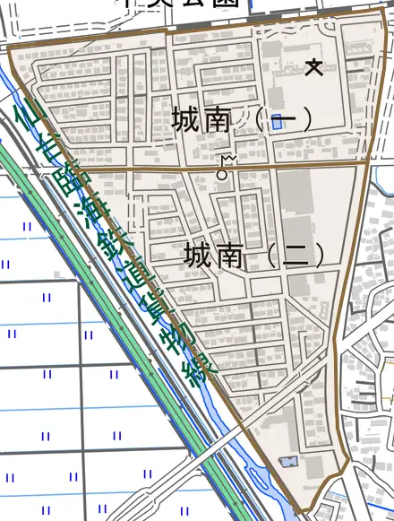 城南とその周辺の地図。町の範囲を重ねている