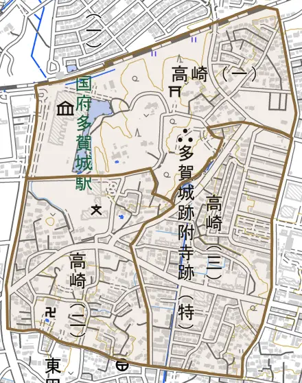 高崎とその周辺の地図。町の範囲を重ねている