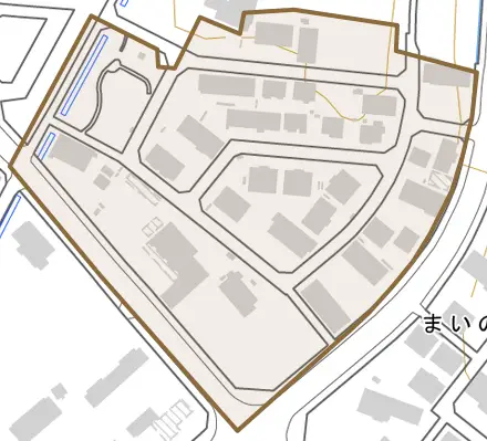 まいのとその周辺の地図。町の範囲を重ねている