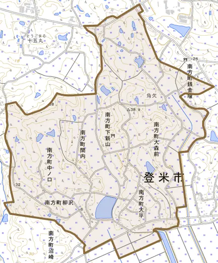 南方町中ノ口とその周辺の地図。町の範囲を重ねている