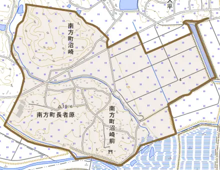 南方町沼崎とその周辺の地図。町の範囲を重ねている