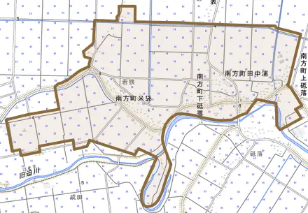 南方町田中浦とその周辺の地図。町の範囲を重ねている