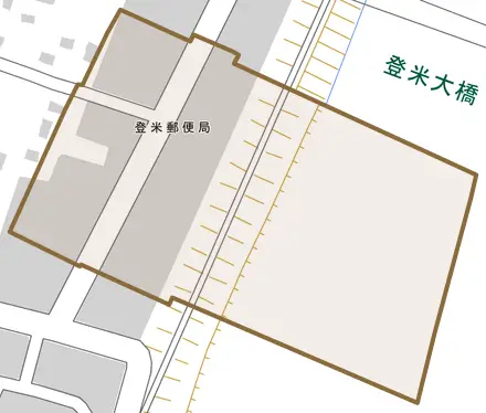 登米町寺池九日町とその周辺の地図。町の範囲を重ねている