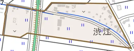 登米町寺池渋江とその周辺の地図。町の範囲を重ねている