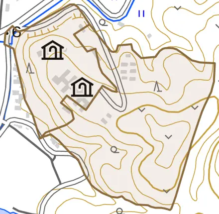 登米町寺池金沢山とその周辺の地図。町の範囲を重ねている