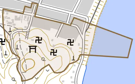 登米町寺池金谷とその周辺の地図。町の範囲を重ねている