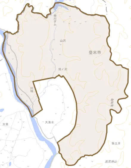 東和町錦織とその周辺の地図。町の範囲を重ねている