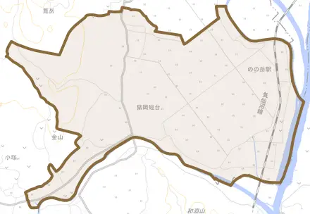 猪岡短台とその周辺の地図。町の範囲を重ねている