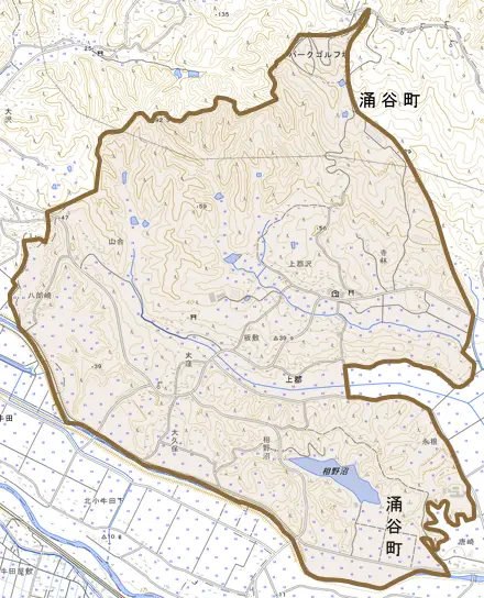 上郡とその周辺の地図。町の範囲を重ねている