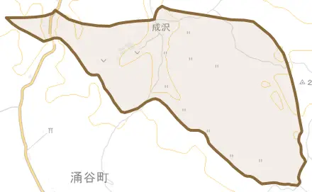 成沢とその周辺の地図。町の範囲を重ねている