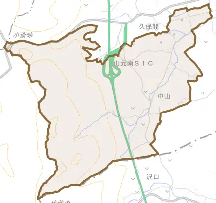 坂元とその周辺の地図。町の範囲を重ねている