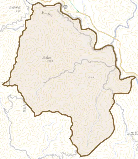 岩井川とその周辺の地図。町の範囲を重ねている