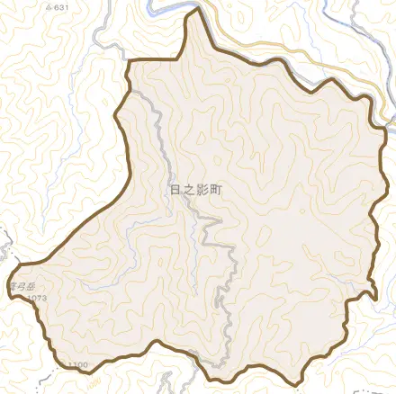 分城とその周辺の地図。町の範囲を重ねている