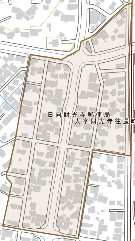 大字財光寺往還町とその周辺の地図。町の範囲を重ねている