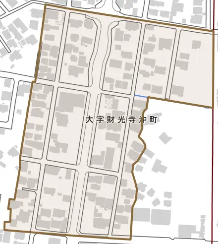 大字財光寺沖町とその周辺の地図。町の範囲を重ねている