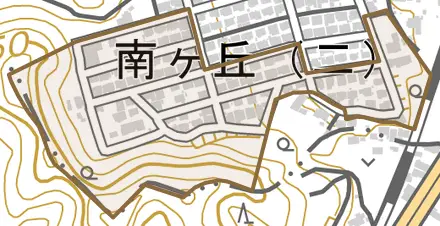 南ケ丘とその周辺の地図。町の範囲を重ねている