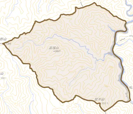 大字中之又とその周辺の地図。町の範囲を重ねている