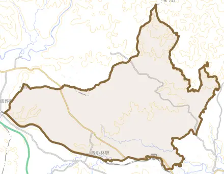 北西方とその周辺の地図。町の範囲を重ねている