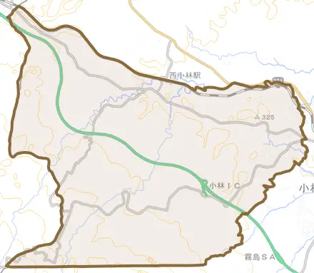 南西方とその周辺の地図。町の範囲を重ねている