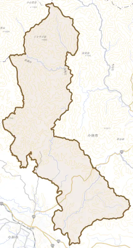 東方とその周辺の地図。町の範囲を重ねている