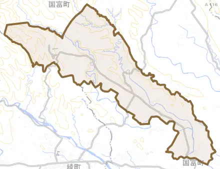 大字深年とその周辺の地図。町の範囲を重ねている