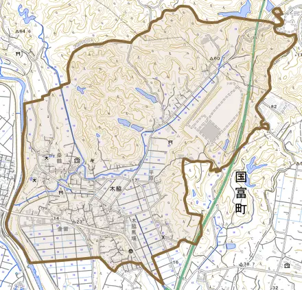 大字木脇とその周辺の地図。町の範囲を重ねている