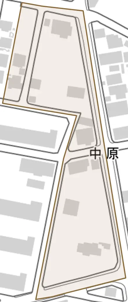 中原とその周辺の地図。町の範囲を重ねている