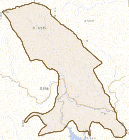 南郷神門とその周辺の地図。町の範囲を重ねている
