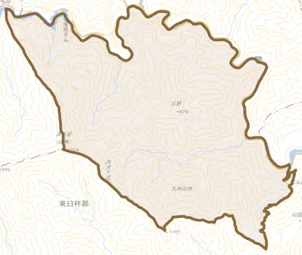 西郷山三ヶとその周辺の地図。町の範囲を重ねている