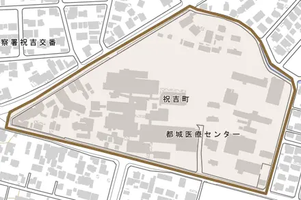 祝吉町とその周辺の地図。町の範囲を重ねている