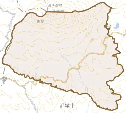 御池町とその周辺の地図。町の範囲を重ねている