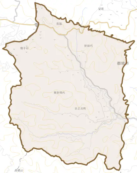 吉之元町とその周辺の地図。町の範囲を重ねている