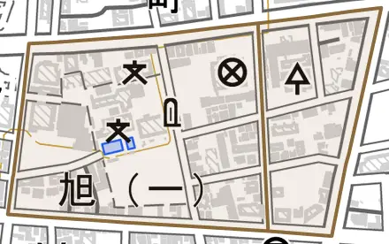 旭とその周辺の地図。町の範囲を重ねている