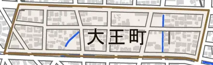 大王町とその周辺の地図。町の範囲を重ねている
