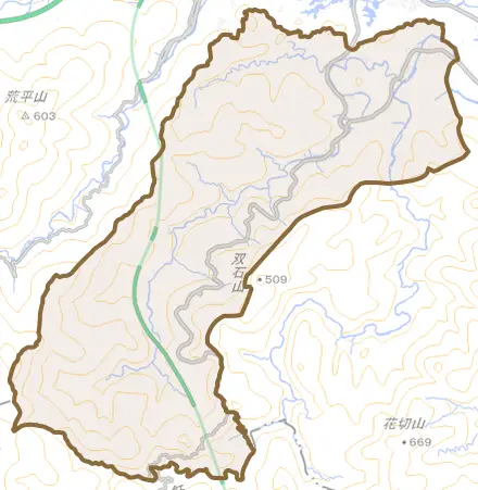 大字鏡洲とその周辺の地図。町の範囲を重ねている