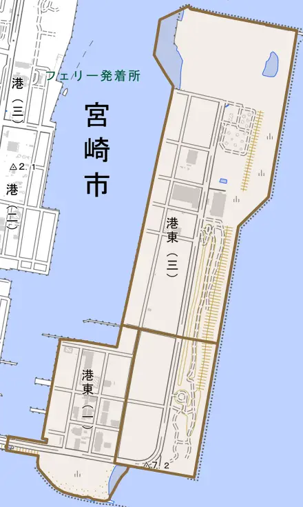 港東とその周辺の地図。町の範囲を重ねている
