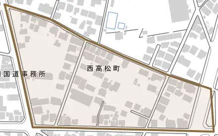 西高松町とその周辺の地図。町の範囲を重ねている