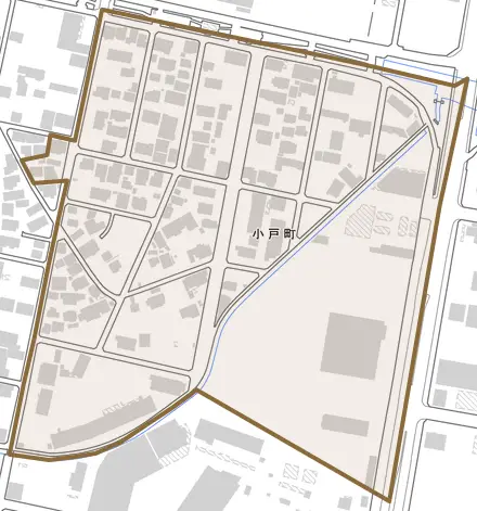 小戸町とその周辺の地図。町の範囲を重ねている